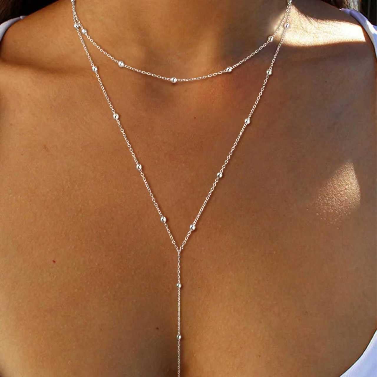 Fglqfam Lariat Necklace for Women, Dainty Long Necklaces, 14k Gold/Silver Plated Y-Shaped Drop Chain Necklace, Simple Layered Necklaces, Trendy Jewelry Gifts