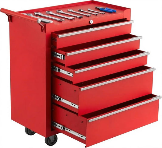 Rolling Tool Chest, 5 Drawers Tool Storage Cabinet with Wheels, Portable Tool Cabinet Organizer with Locking System & Drawer Liners,Universal Lockable Wheels, Tool Storage Cart for Garage, Workshop