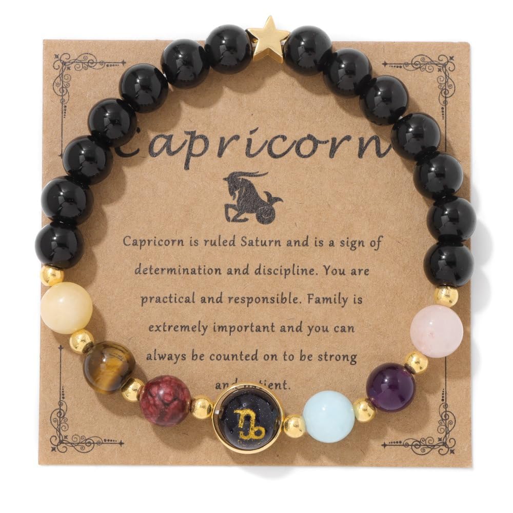 Chakra Zodiac Bracelets for Women Her Luck 12 Constellations Inspiration Healing Crystal Stone Beads Bracelet Birthday Zodiac Gifts Valentine's Day Horoscope Spiritual Bracelet for Men-Capricorn