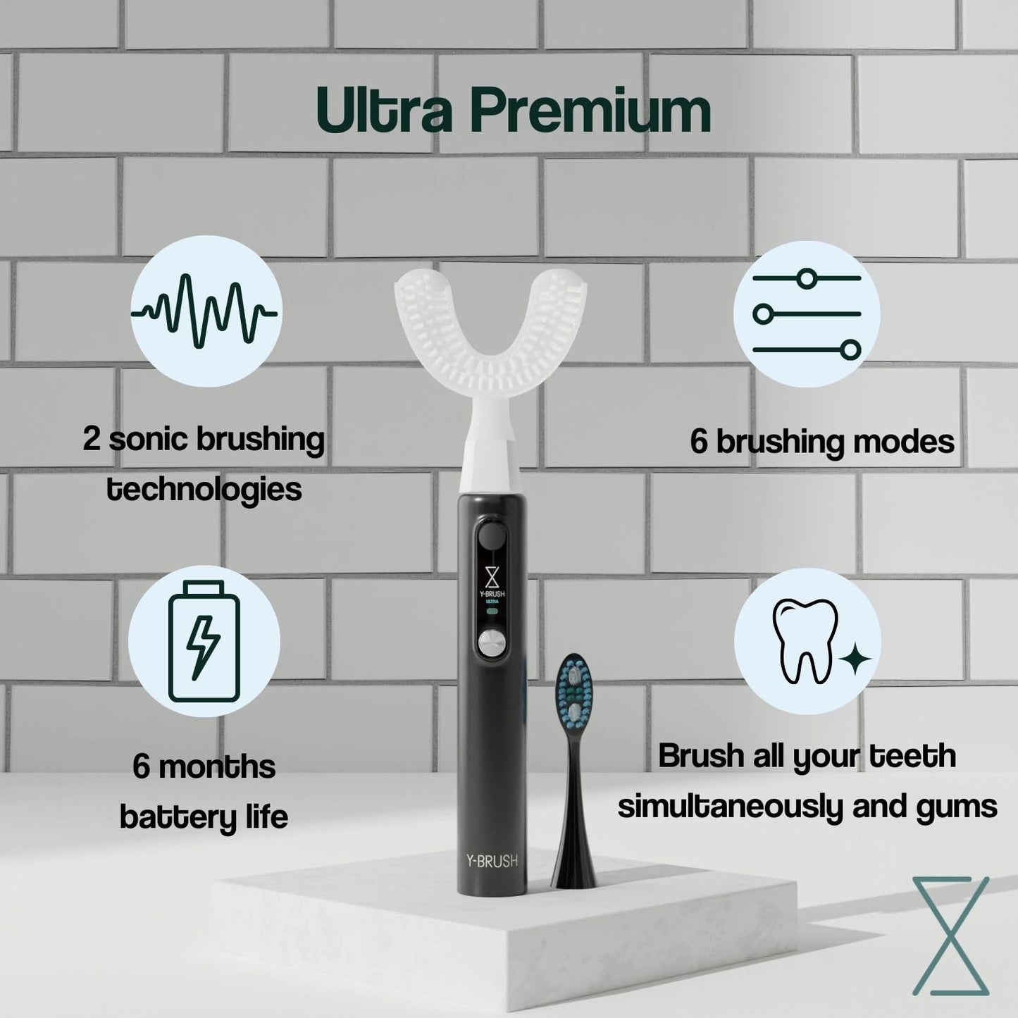Y-Brush Ultra Premium - Sonic Toothbrush 6 Brushing Modes - 6-Month Battery with USB-C, Advanced Plaque Removal, Whitening Technology, Clinically Proven - Adult
