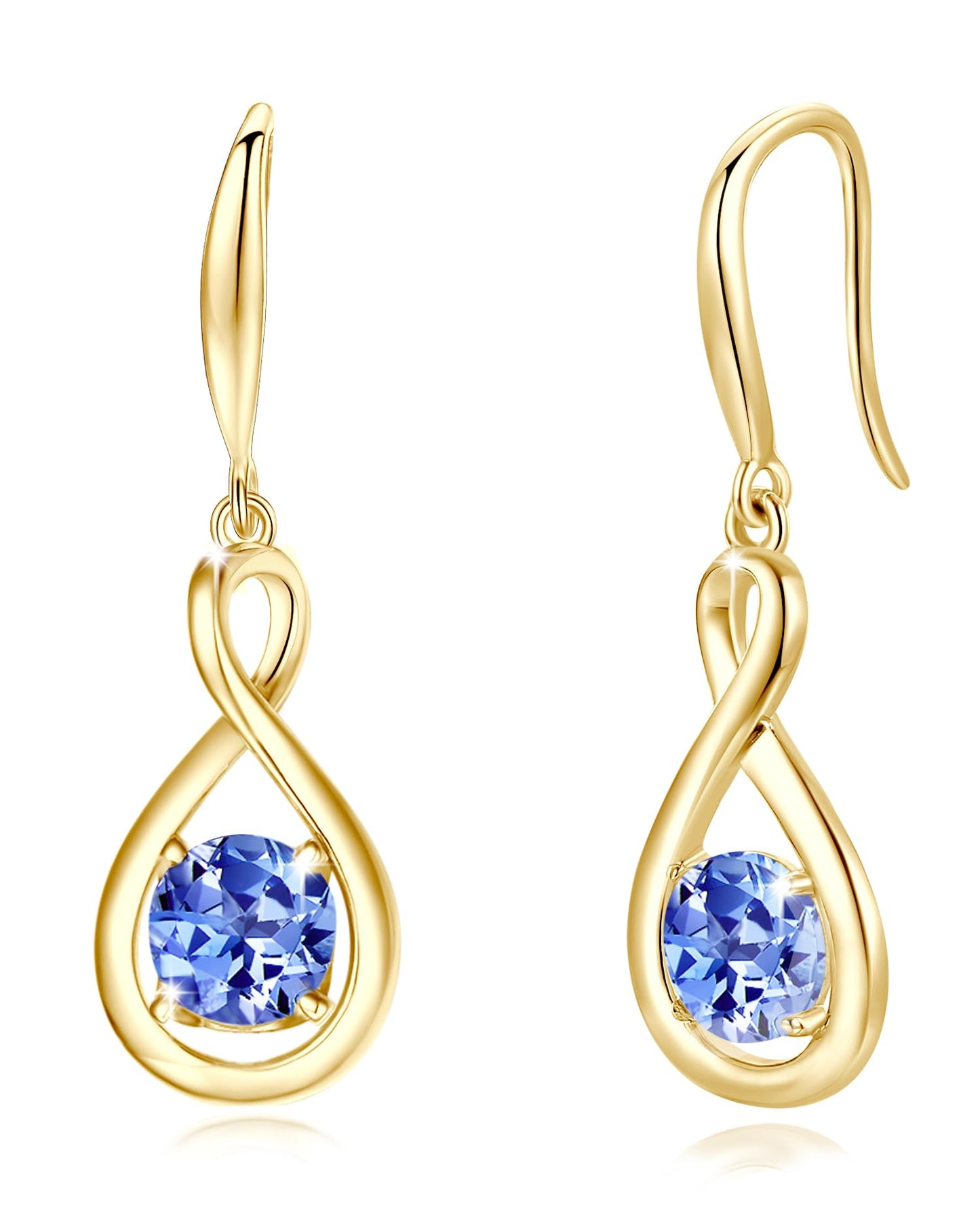 FANCIME Tanzanite Dangle Drop Earrings 925 Sterling Silver Yellow Gold Plated Dainty Infinity Gemstone December Birthstone Earring Fine Jewelry Birthday Mothers Day Gifts for Mom Her Women