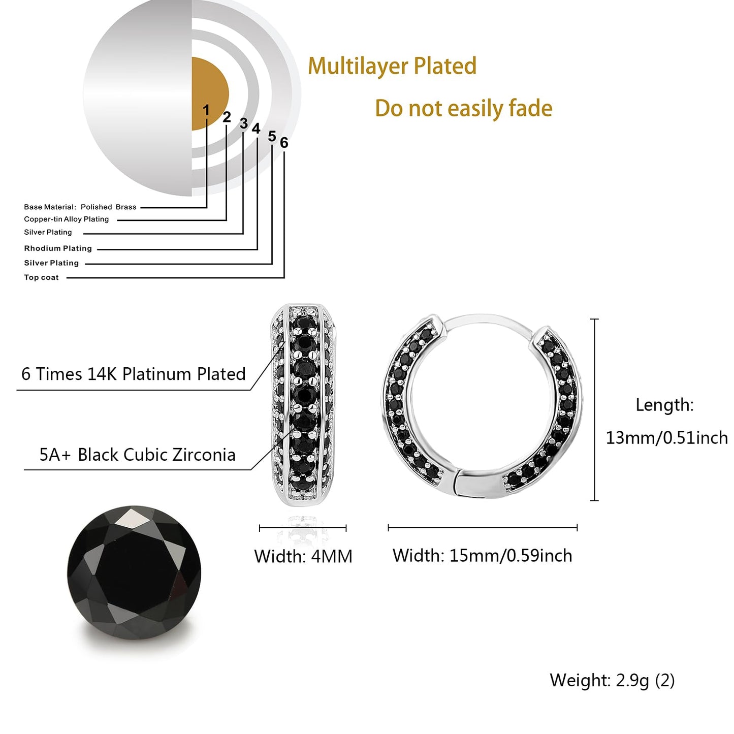 TOPGRILLZ Iced Out Hoop Earrings Cubic Zirconia Huggie Cartilage Cuff Hypoallergenic 14K Gold Plated Luxury Fashion Round Circle Earrings For Men Women-18BS