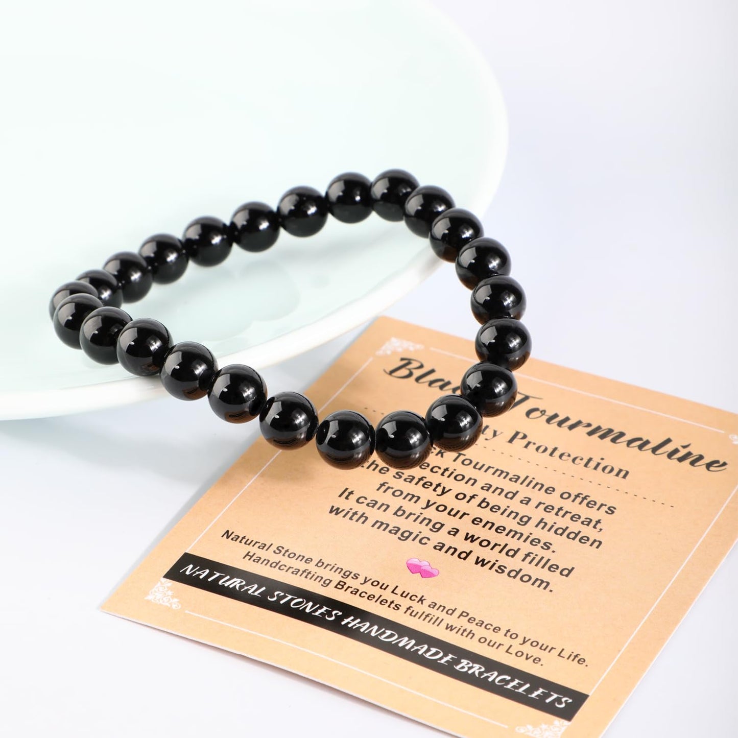 AD Beads 4mm Handmade Black Tourmaline Elastic Bracelet – Natural Gemstone for Safety Protection – Meditation, Yoga, Healing and Energy Gift for Men Women