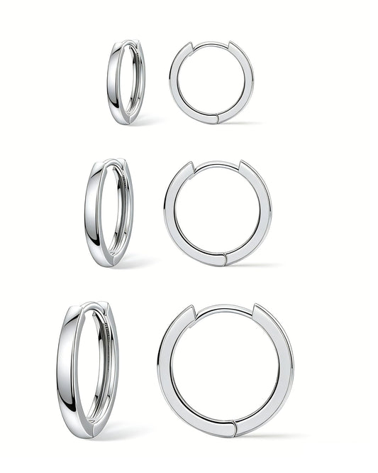 3Pairs Gold Hoop Earrings Set for Women Trendy Chunky Huggie Dainty Earring Jewelry for Women Teens (Silver - 3 Pairs Set)