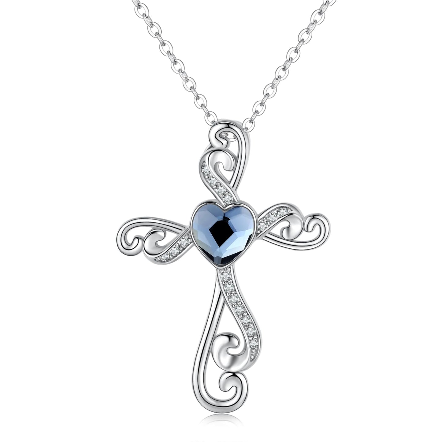 Twoowl Cross Necklace for Women 925 Sterling Silver Faith Birthstone Cross Pendant Necklace Cross Crucifix Religious Jewelry Gifts for Women
