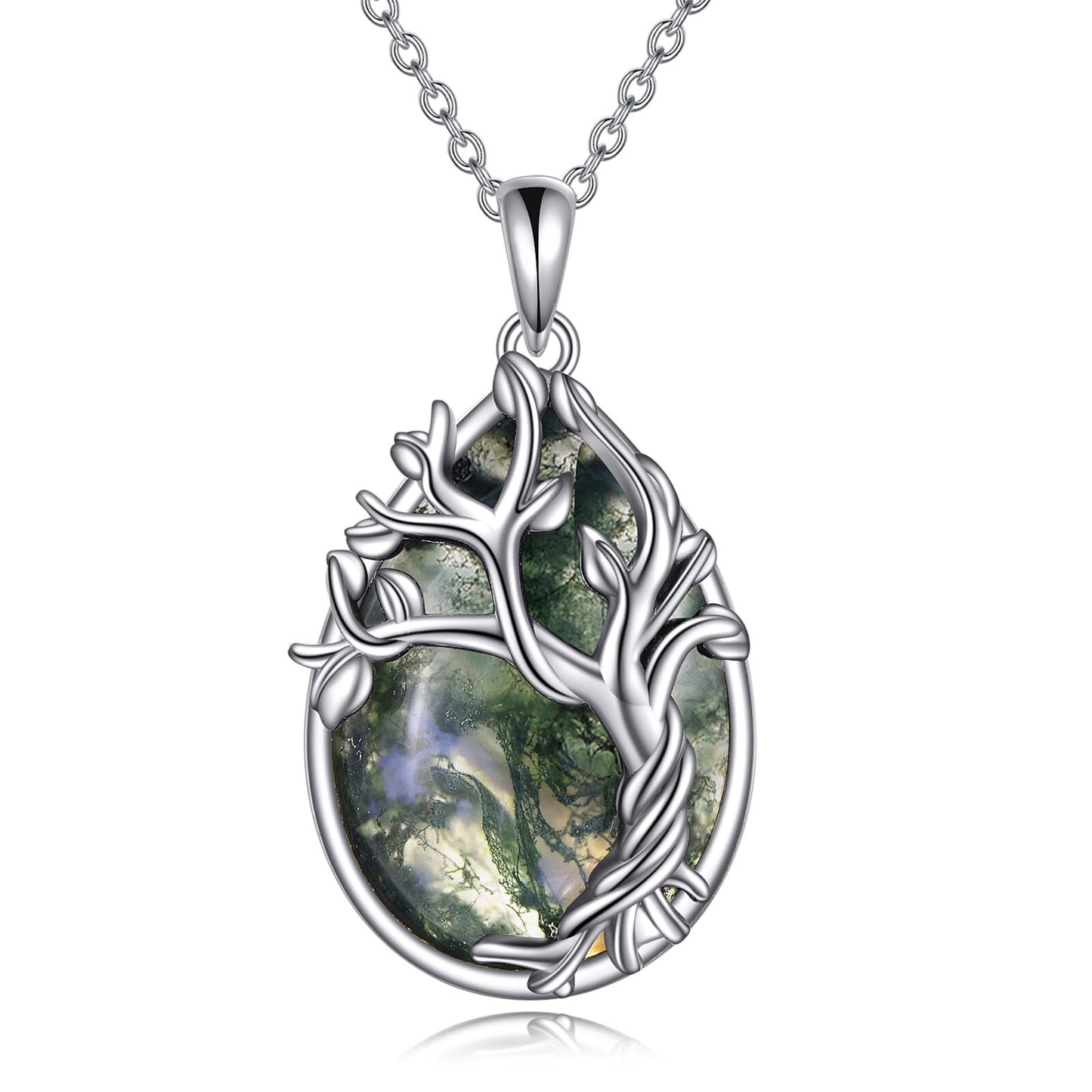 POPLYKE Moss Agate Tree of Life Necklace for Women 925 Sterling Silver Family Tree Pendant Jewelry Birthday Gifts