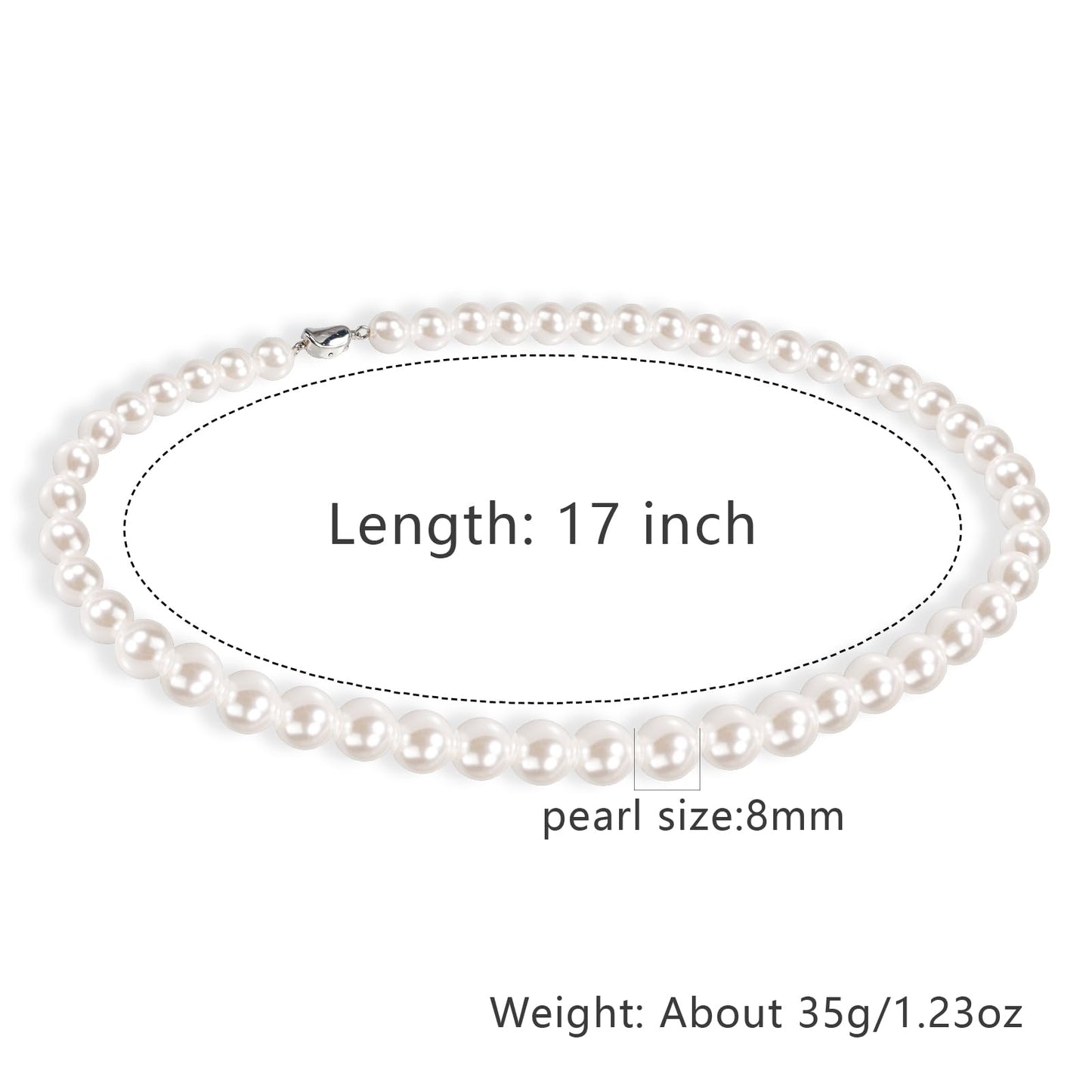 Myshiwu Round White Simulated Faux Pearl Necklace Strand Pearl Choker Necklaces for Women Trendy Jewelry Gift (8 MM)