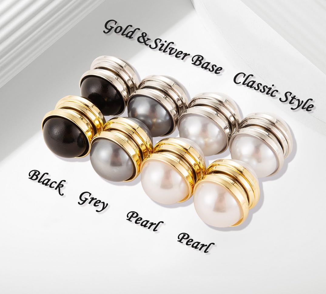 Strong Pearl Safety Magnetic Hijab Pins for Women and Girls - Niqab Clothes Scarves Magnet (D-Black&Grey)