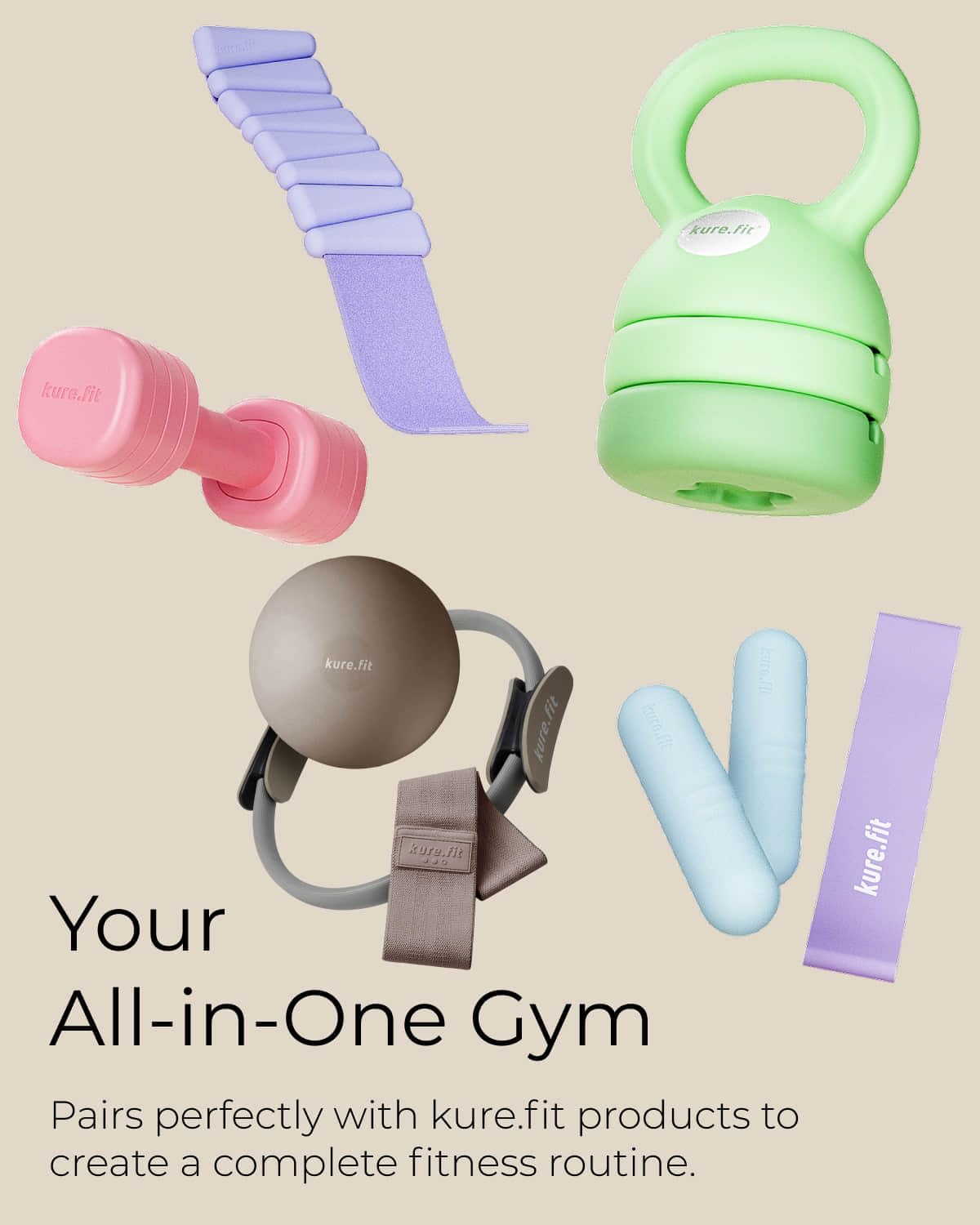kure.fit Adjustable Dumbbell Set｜2LB 3LB 4LB 5LB Light Hand Weights for Women｜One-Twist Weight Adjustment｜Non-Slip Curved Grip Handle｜Free Weights for Home Gym, Rehab, Pilates, Yoga, Strength Training