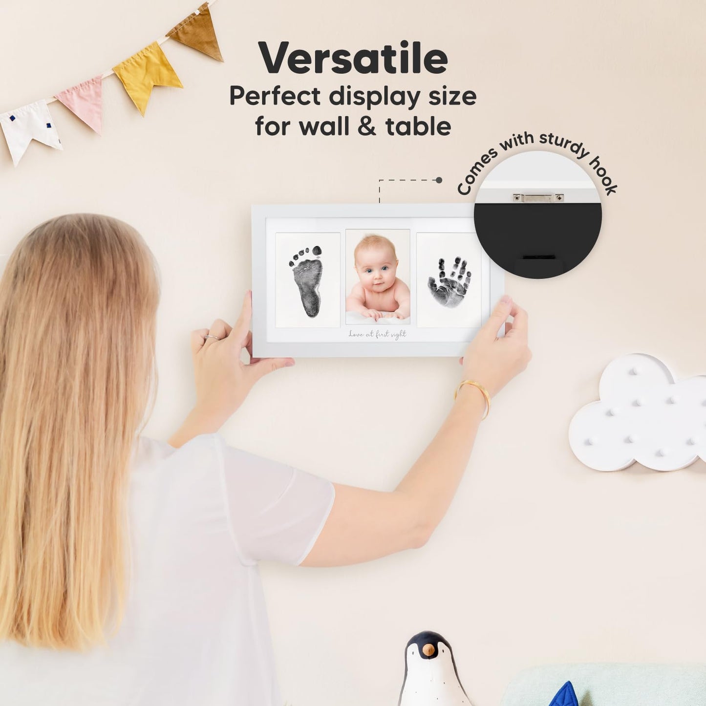 Inkless Hand and Footprint Kit, Boy, Girl, Newborn Keepsake - No Mess Ink Pad for Baby Handprint,Clean Touch Paw Print Kit for Dog Picture Frame,Personalized Baby Christmas Shower Gifts(Alpine White)