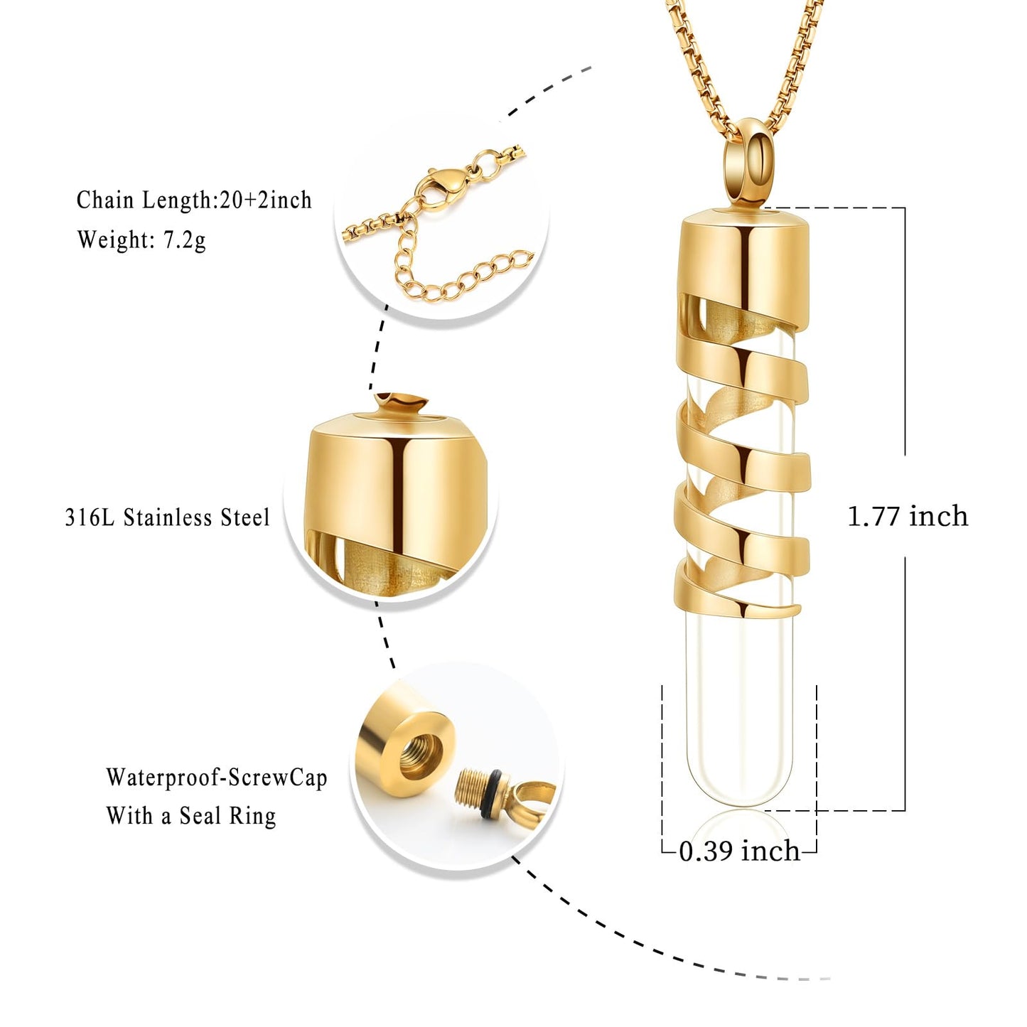 Cremation Jewelry for ashes Glass Tube Cylinder urn Pendant Stainless Steel Urn Necklace Memorial Jewelry Ashes Necklace Cremation Keepsake for Men Women