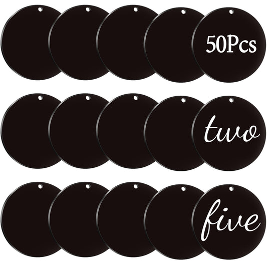 50 Pcs Blank Black Keychain Black Round Acrylic Blanks 2 Inch/50 mm Circles Ornament Blank Round Acrylic with Hole for Day DIY Keychain Ornaments Tags