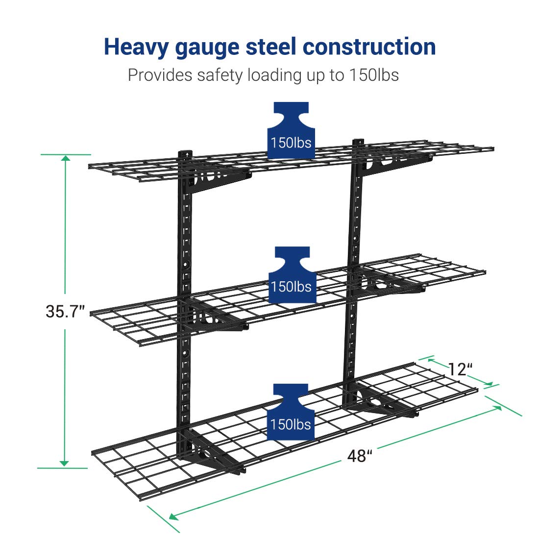 FLEXIMOUNTS 3x6 Overhead Garage Storage Rack, plus 3-Tier 1x4ft Wall Mounted Adjustable Shelving Unit, 450lbs+450lbs Capacity, Black Steel Frame