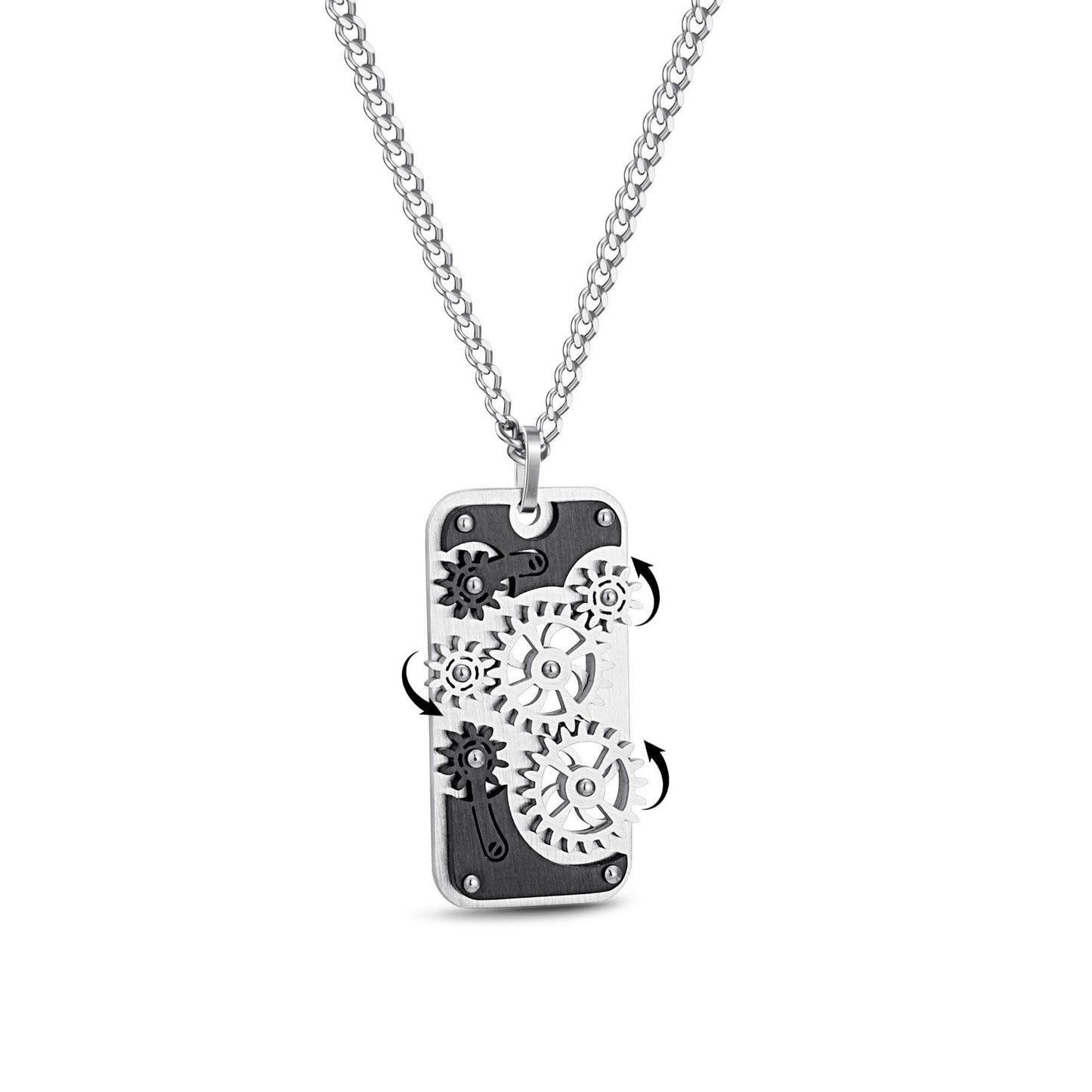 Stainless Steel Mechanical Rotatable Gear Pendant Necklace for Kids & Adults – Fidget Jewelry for Anxiety Relief, Stress – Steampunk Cyberpunk Accessories for Men, Boys, Teens – Gifts for Son, Brother