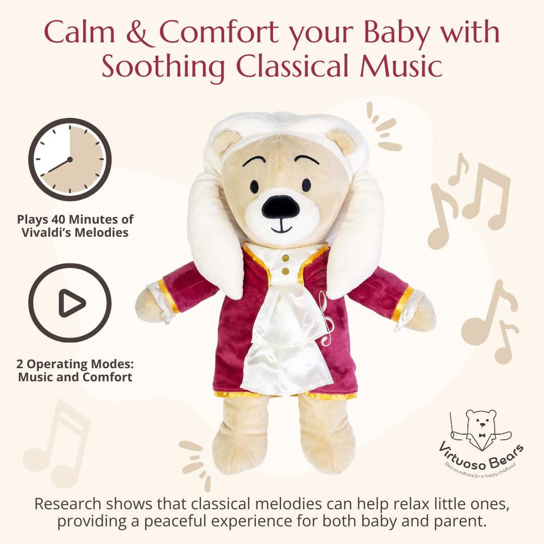 Vivaldi Virtuoso Bear – Dual-Mode Plush Toy with Music & Comfort Features, Plays 40 Mins of Classical Music & White Noise for Babies & Toddlers
