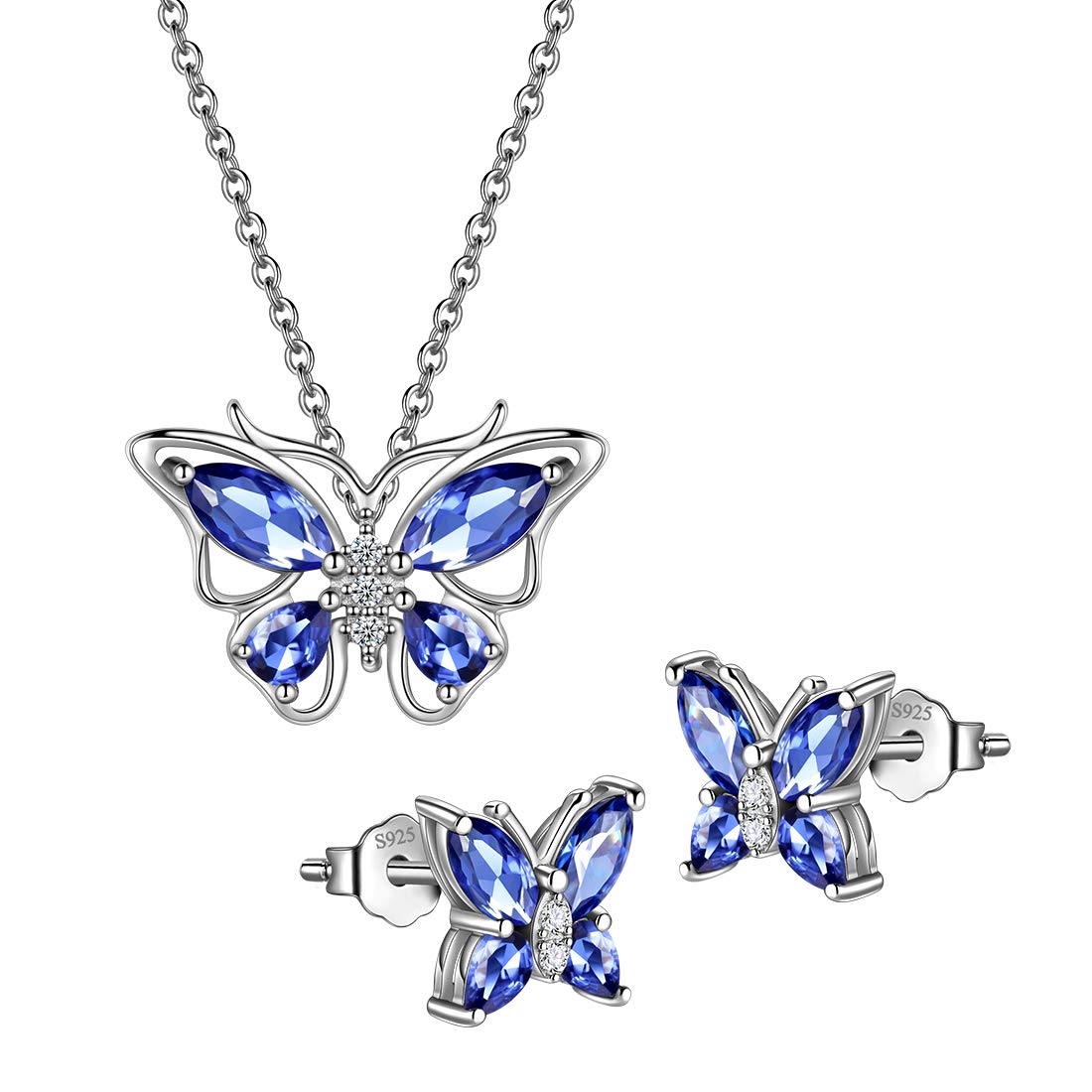 Hipunk Butterfly Purple Jewelry Sets Birthstone Women 925 Sterling Silver December-Tanzanite Birth Stone Animal Butterflies Jewelry Sets/Earring Set Crystal Birthday Jewelry SS0001D