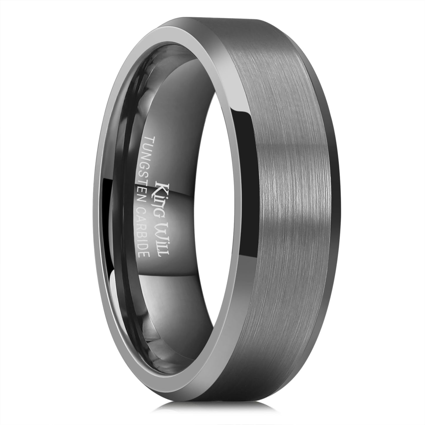 King Will 7mm Tungsten Carbide Ring for Men, Gunmetal Matte & Polished Comfort Fit ，Size 9.5