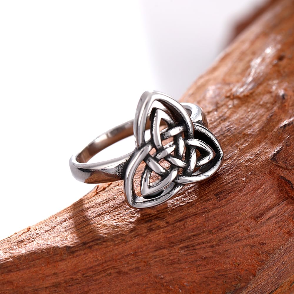 YWMAN Celtic Knot Rings for Women, Stainless Steel Triquetra Trinity Ring, Witches Knot Irish Jewelry Gift (11)