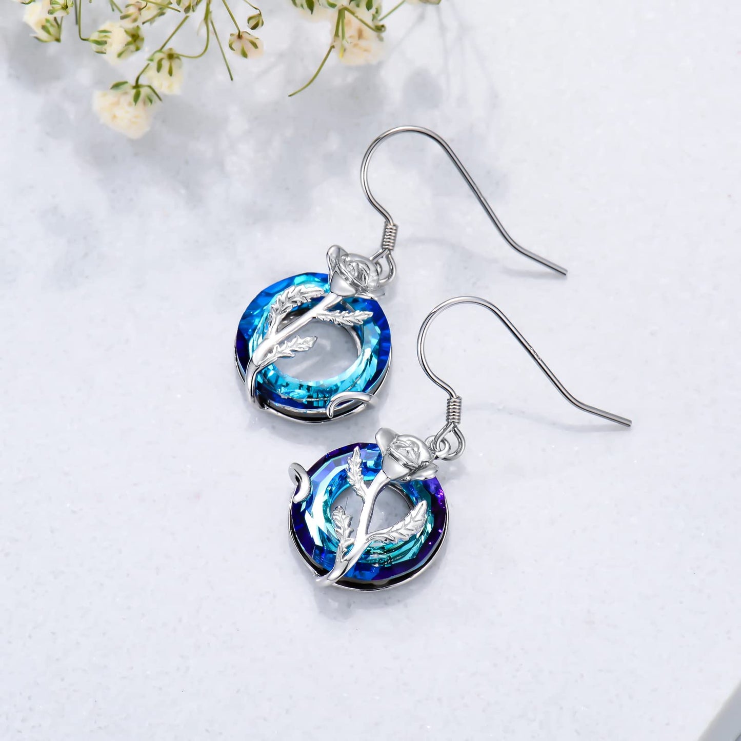 TOUPOP August Birth Flower Earrings Poppy Drop Dangle Earrings Blue Crystal Jewelry Birthday Mothers Day Gifts for Women Mom Her