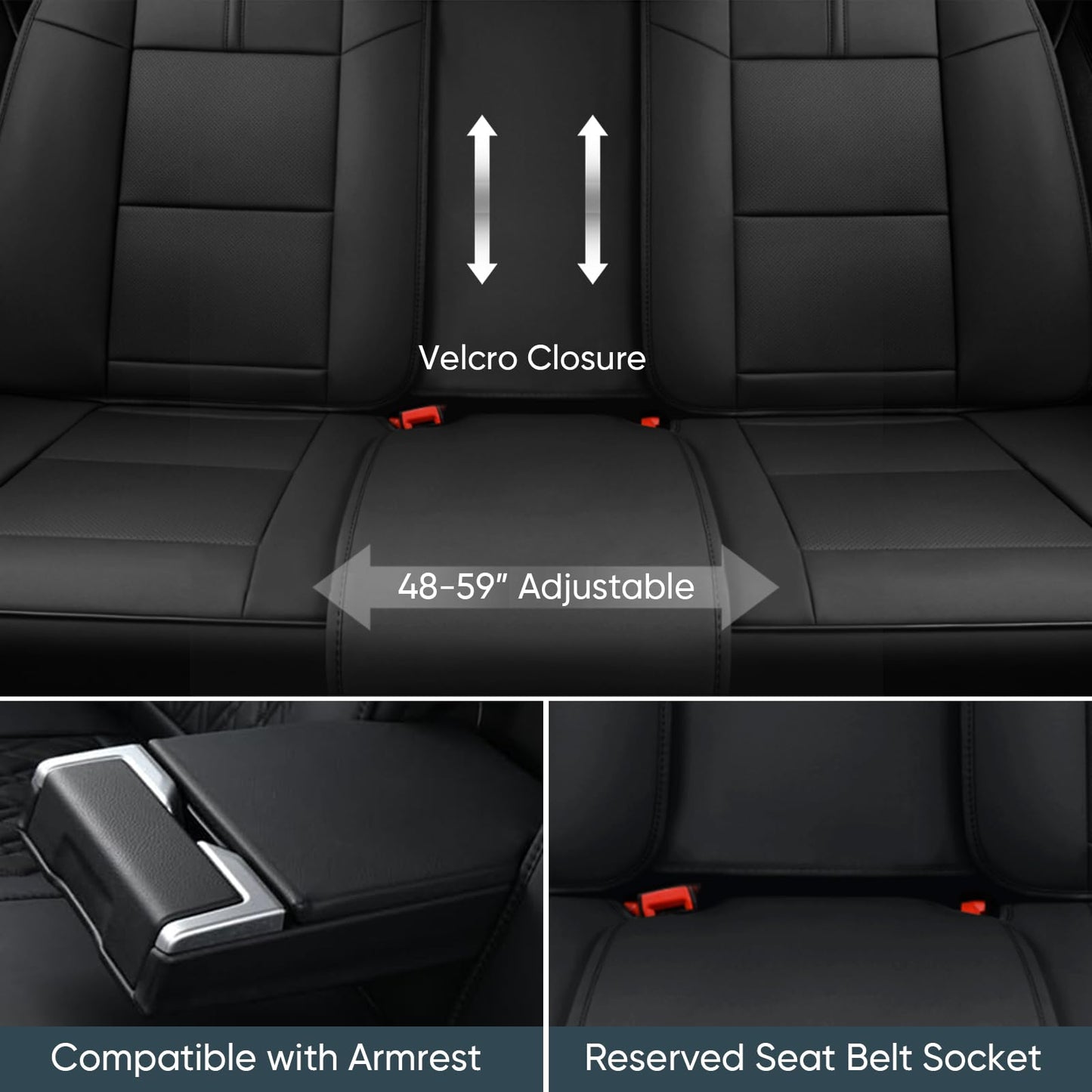 TIEHESYT Black Car Seat Covers Full Set, Breathable Leather Automotive Front and Rear Seat Covers with Headrest, Waterproof Auto Seat Protectors Fit for Most Sedans SUV Pick-up Truck