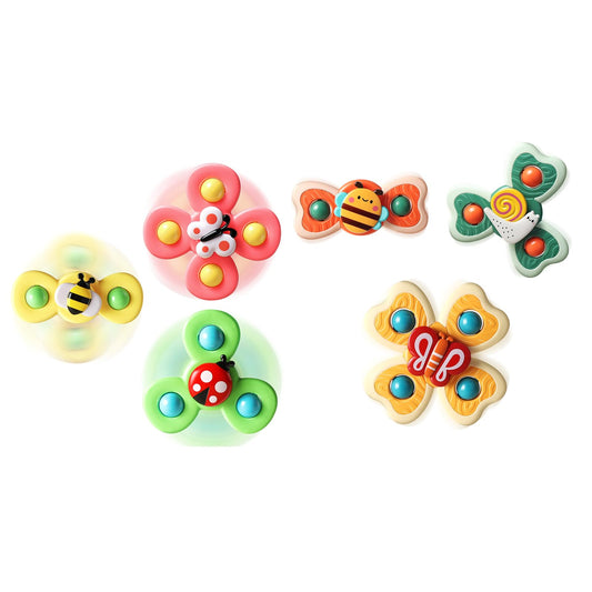 ALASOU 6 PCS Suction Cup Rotating Toys(3 Farm+3 Bee) for Infant and Toddlers