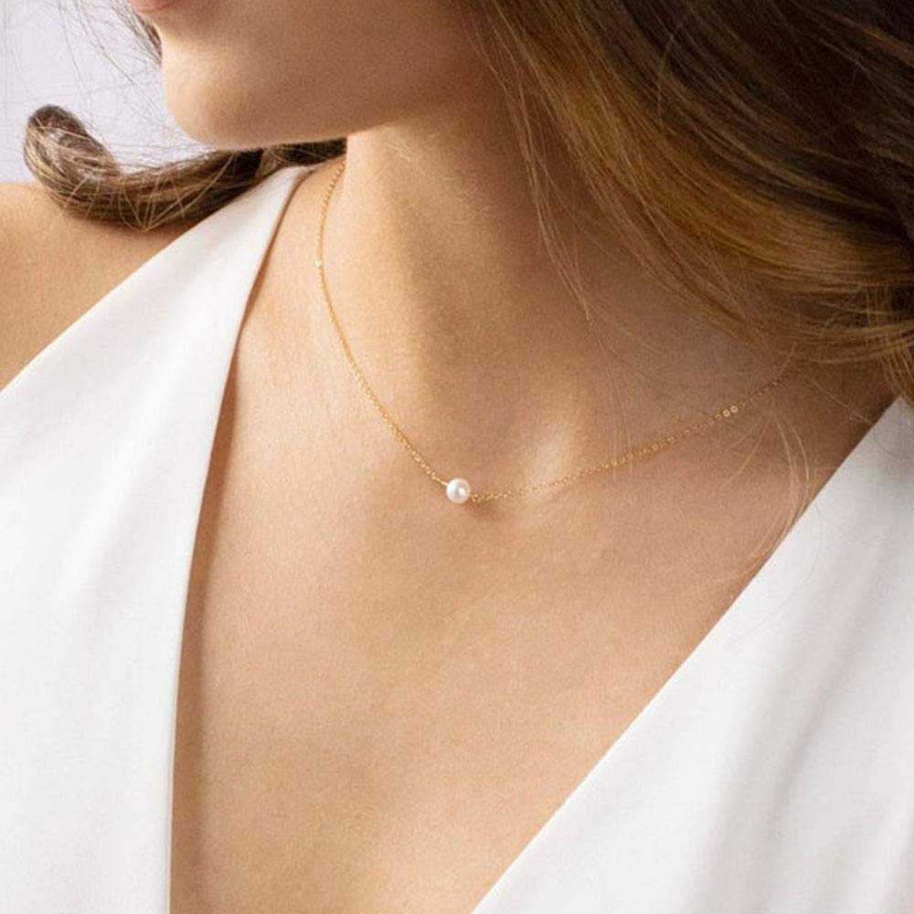 Simulated Pearl Choker Curved Bar Necklace Copper Rod Layered Simple Necklace Adjustable Choker Necklaces for Women Jewelry