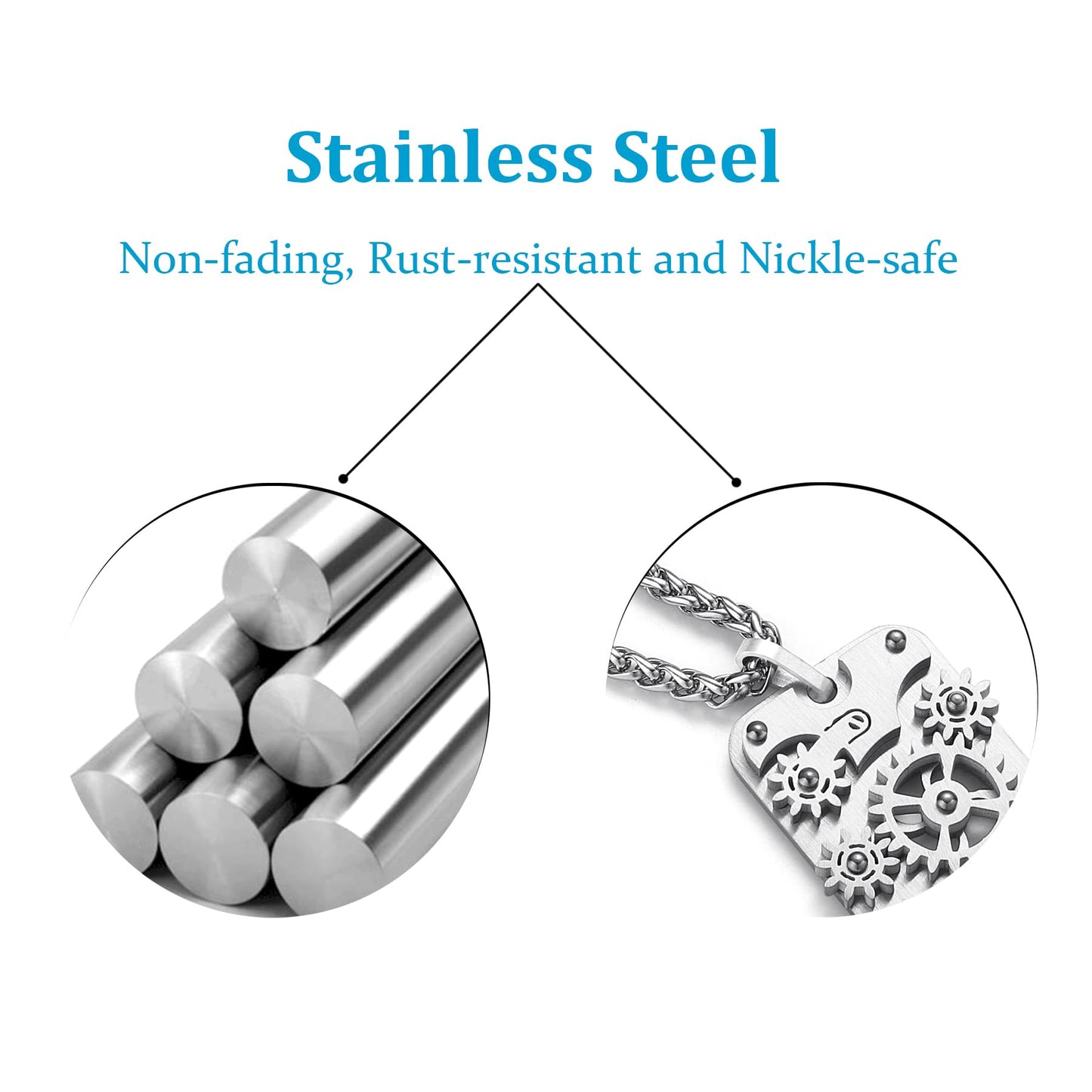 Stainless Steel Mechanical Rotatable Gear Pendant Necklace for Kids & Adults – Fidget Jewelry for Anxiety Relief, Stress – Steampunk Cyberpunk Accessories for Men, Boys, Teens – Gifts for Son, Brother
