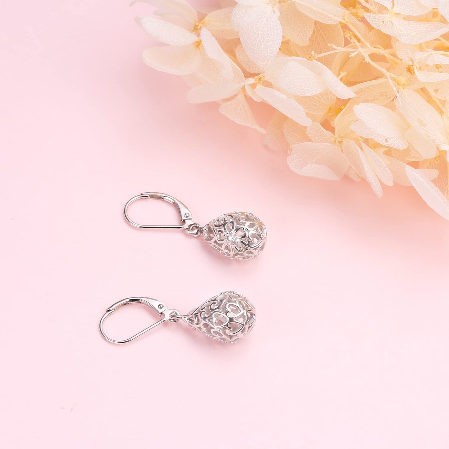 SHAOAN 925 Sterling Silver Filigree Dangle Drop Earrings Flower Cherry Leverback Earrings for Women Jewelry for Mother’s Day