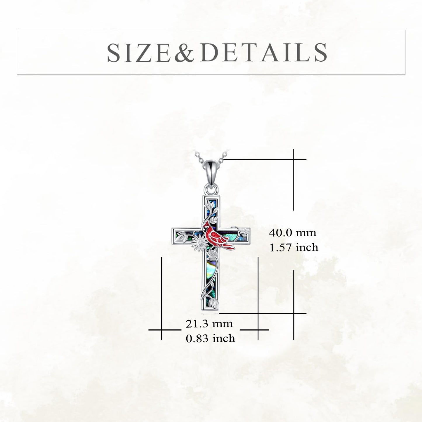 YFN Sunflower Cross Necklace Sterling Silver Red Cardinal Cross Pendant Abalone Shell Jewelry Religious Christian Baptism Gifts for Her Women