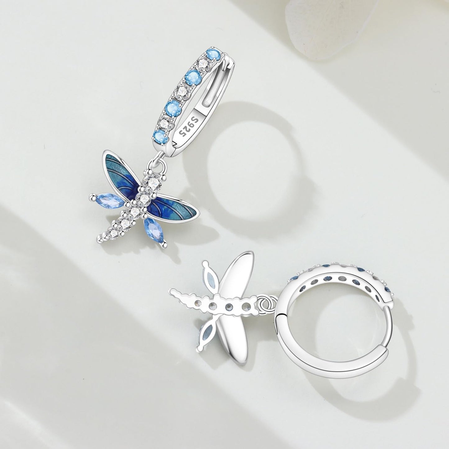 vireau 925 Sterling Silver Drop Earrings Dragonfly Flower Moon Star Dangle Earrings Hypoallergenic Sterling Silver Earrings Jewelry for Women (Blue Dragonfly)