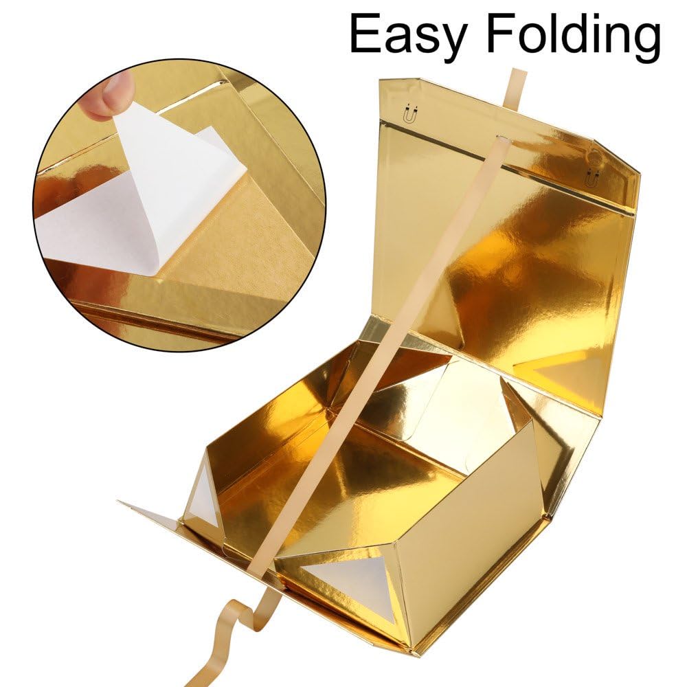 GoooodGift Extra Large Gift Box Gold 1 Pack 16x13.5x5.3 inch Luxury Gift Box for Presents with Magnetic Closure Lid Collapsible,Birthday,Christmas,Wedding,Contains Shredded Paper Filler