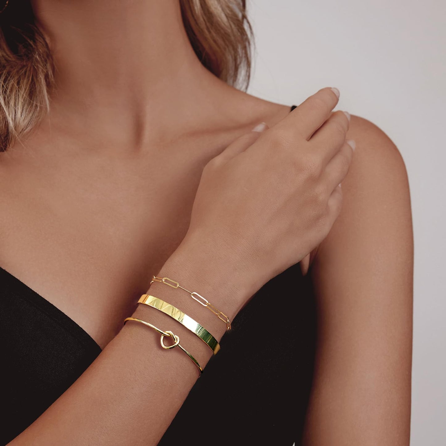HERIER Gold Bangle Bracelets Stack for Women Trendy 14K Gold Plated Paperclip Chain Bracelets Set Jewelry for Women Non Tarnish
