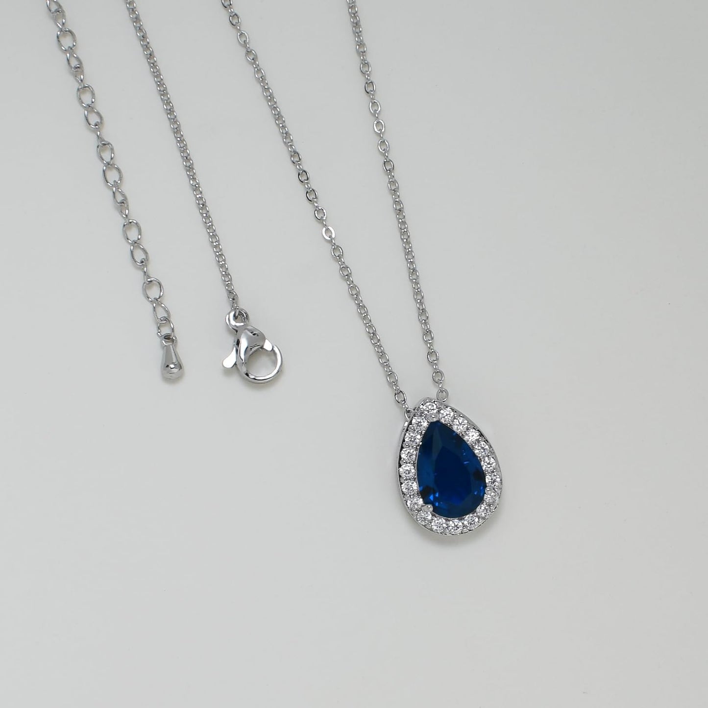UDYLGOON Teardrop CZ Bridal Jewelry Set Imitation Diamond Earrings Necklace Bracelet for Bride Bridesmaids Wedding Prom Party (Drop-Royal Blue)