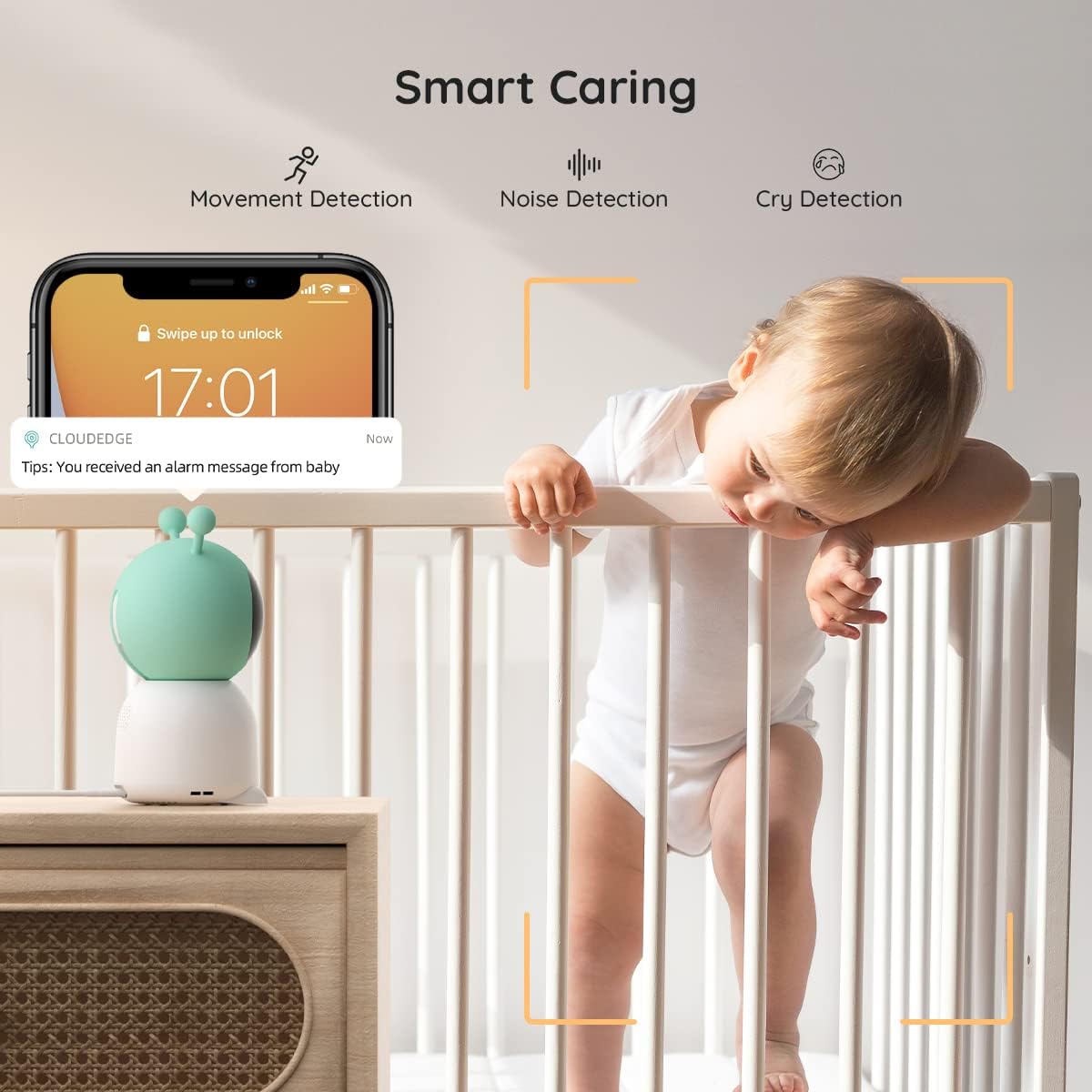 BOIFUN 2K Split-Screen 5 Inch Wi-Fi Baby Monitor With 2 Cameras, Colorful Night Light, AI Motion & Sound & Humidity & Temp Detection, Auto Tracking Via Smartphone App And Monitor Control, Night Vision