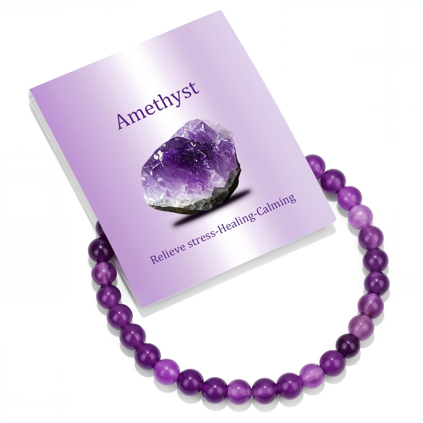Vinswet Healing Crystal Bracelets for Women Men 6mm Amethyst Natural Stone Beaded Stretch Bracelet Handmade Gemstone Reiki Spiritual Jewelry Gifts