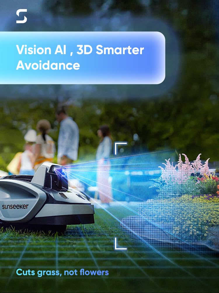 Sunseeker V3 Wireless Robot Lawn Mower 0.15 Acre/ 6,400 Sq. Ft, One-Click Mowing Automatic Lawn Mower, Vision AI Smart Obstacle Avoidance, 42% Slopes, Low Noise, Multi-Zone Navigation, App Control, In
