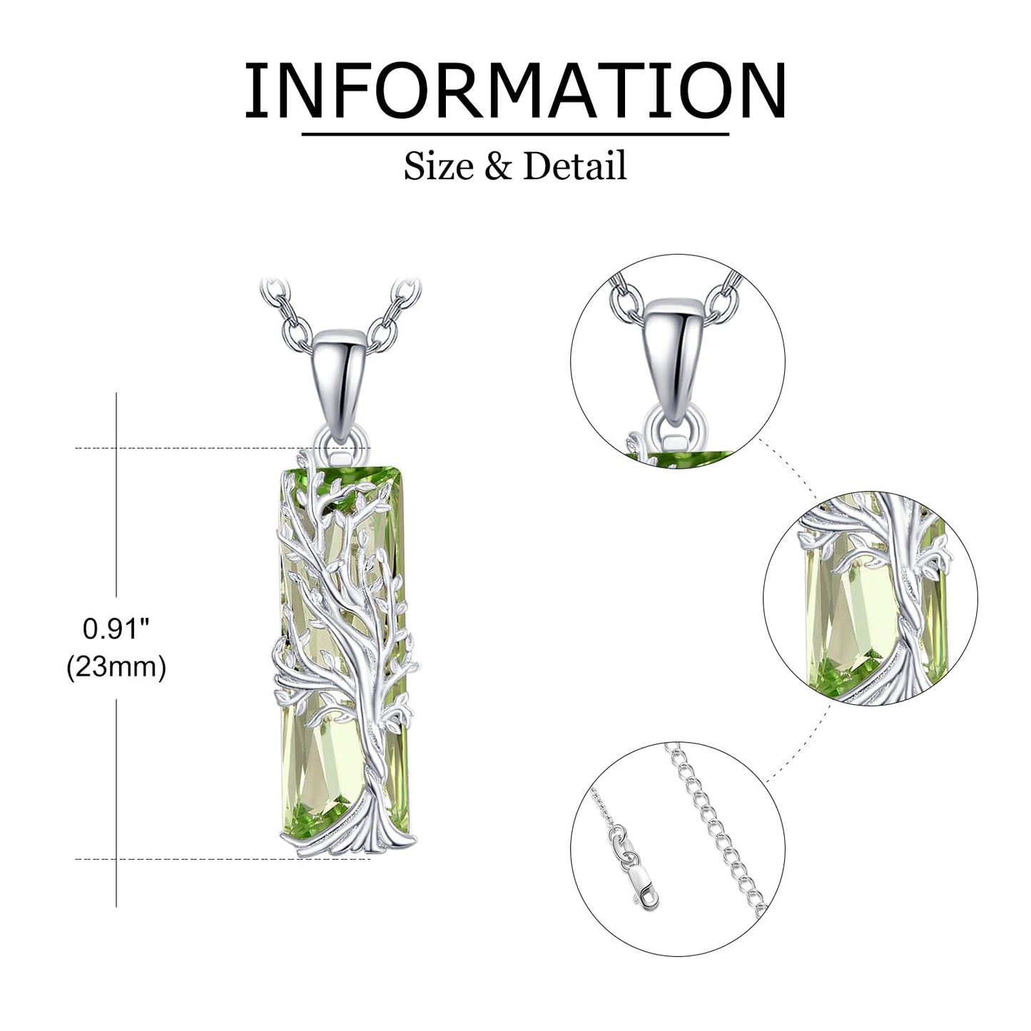 AENEAS Valentines Day Gifts for Women Her Tree of Life Necklace 925 Sterling Silver Green Crystal Pendant Elegant Tree of Life Jewelry Gifts for Women Mother Wife