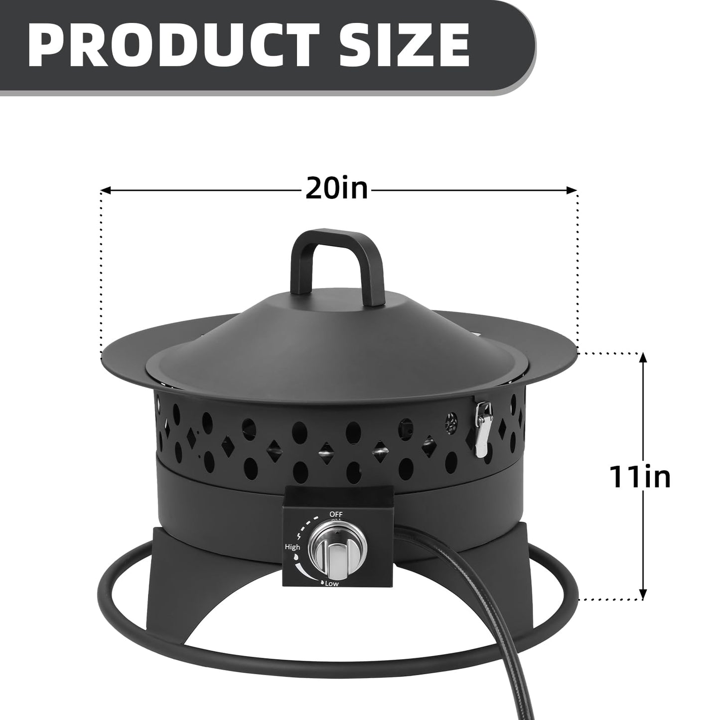 Breezz 20 Inch Propane Fire Pit with Grill, 60000 BTU Smokeless Gas Firepit for Outside Patio,with Foldable Cooking Grate & 7 lbs Lava Rocks, Adjustable Flame, Outdoor Camping BBQ