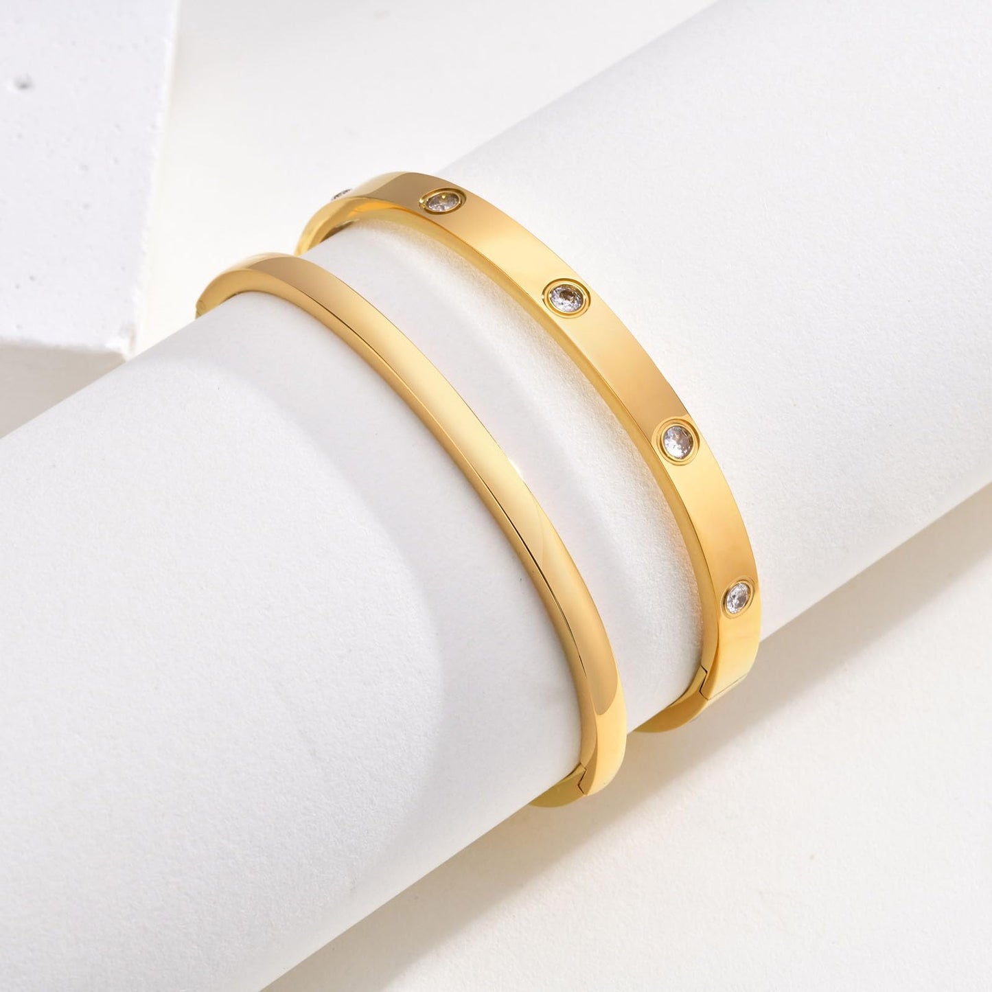 MPRAINBOW Gold Bracelets for Women, 2Pcs 18K Gold Plated Cubic Zirconia Bangle Crystal Friendship Bracelet Jewelry,Wedding Party Christmas Birthday Gift for Girlfriend Sister Daughter
