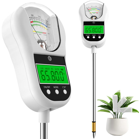 Jxikatx 7-in-1 Soil Test Kit, Soil Moisture Meter/pH Meter/Light Intensity/Fertility/Air & Soil Hygrometer Temperature with Large Dual Display for Garden,Lawn, Farm, Indoor Outdoor Plants-Warm White