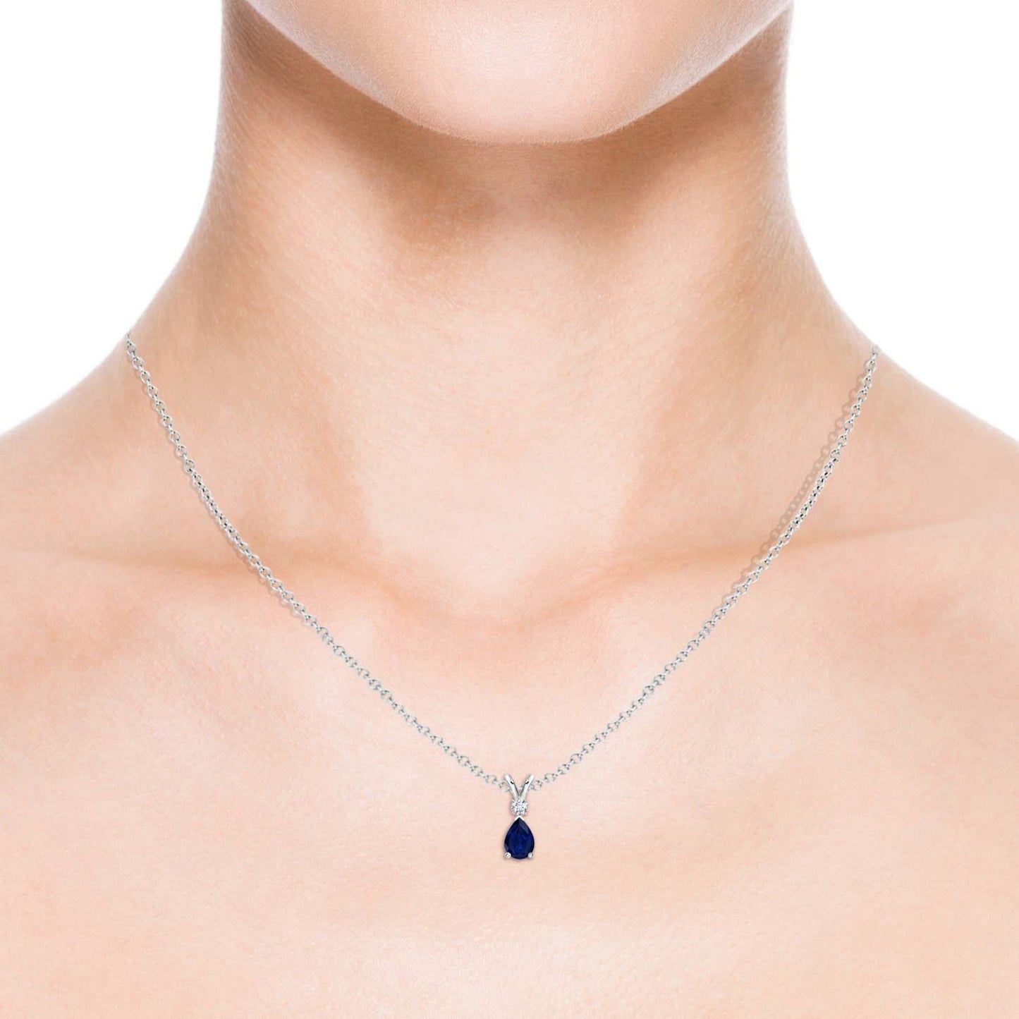 Angara Natural Blue Sapphire Solitaire Pendant for Women | 0.4 ct Pear Shape Blue Sapphire Diamond Solitaire Pendant Necklace in Silver | September Birthday, Gemstone Jewelry Gift | AA | 6x4mm
