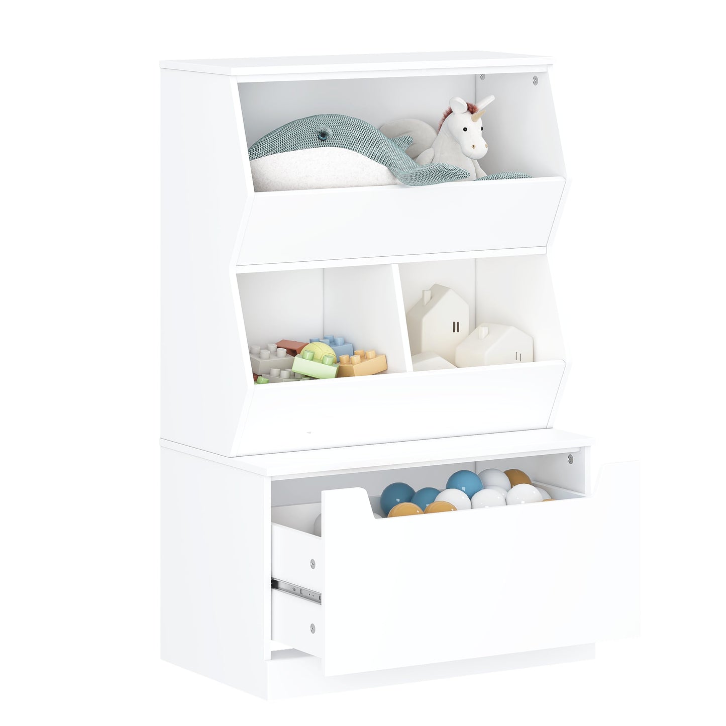 UTEX Kids Toy Storage Organizer, Bookshelf for Kids and Bookcase with Drawer, Children Open Storage Cubby for Playroom Nursery White