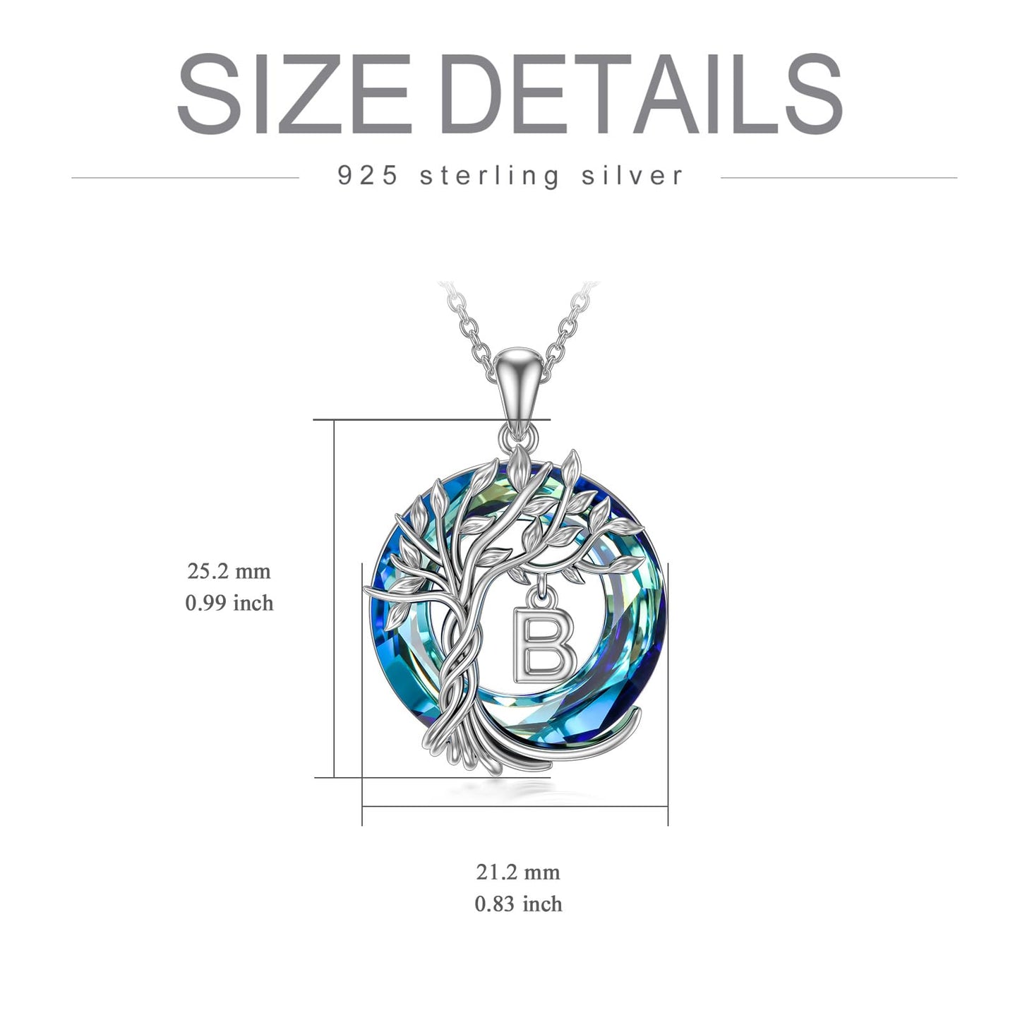 TOUPOP Tree of Life Initial Necklace Gifts for Women Sterling Silver Initial B Letter Jewelry Irish Crystal Pendant Birthday Gifts for Women Her Mom Wife Daughter