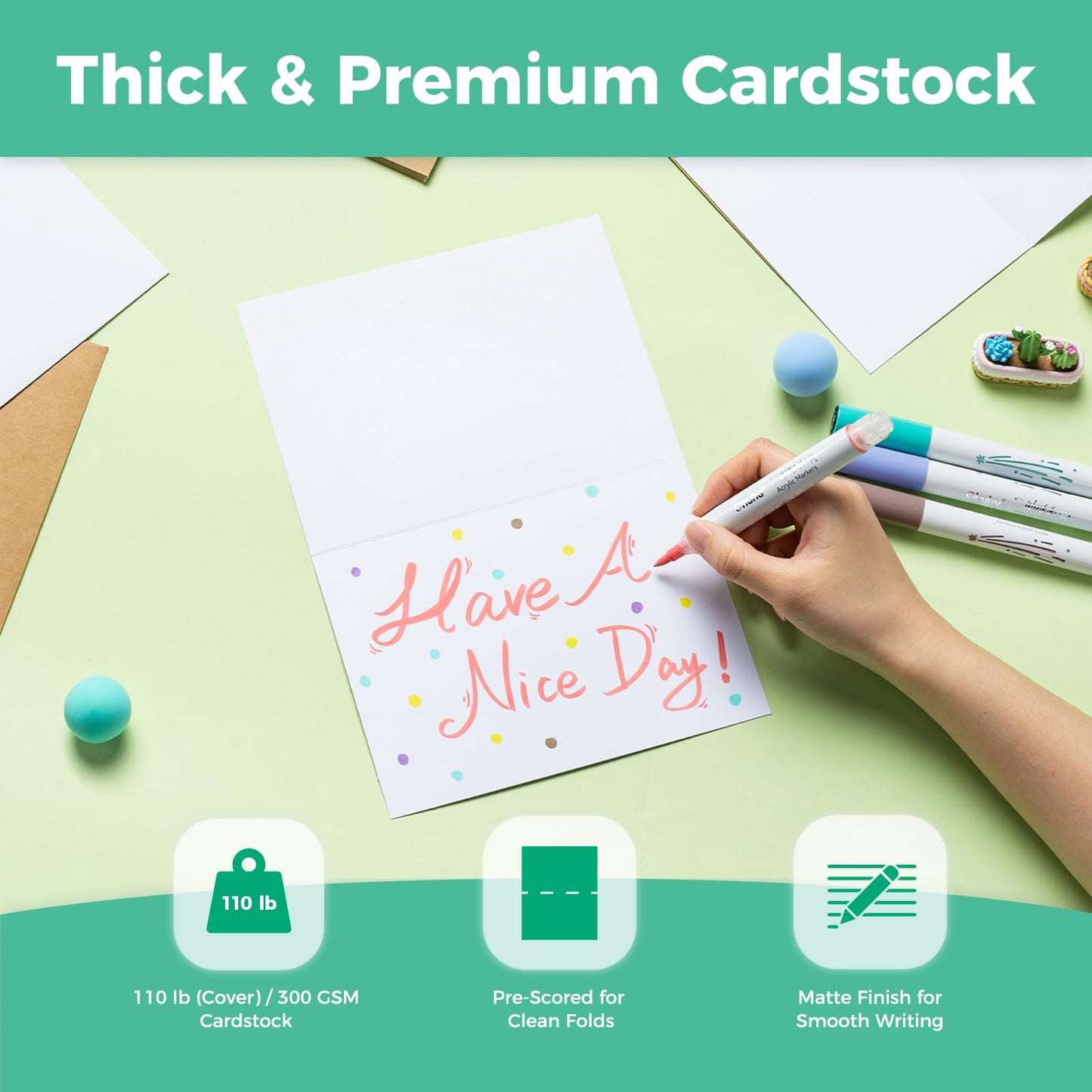 Ohuhu Blank White Cards and Envelopes 50 Pack - 5" x 7" Heavyweight Folded Cardstock and A7 Envelopes for DIY Greeting Cards Wedding Birthday Invitations Baby Shower Thank You Cards and All Occasions