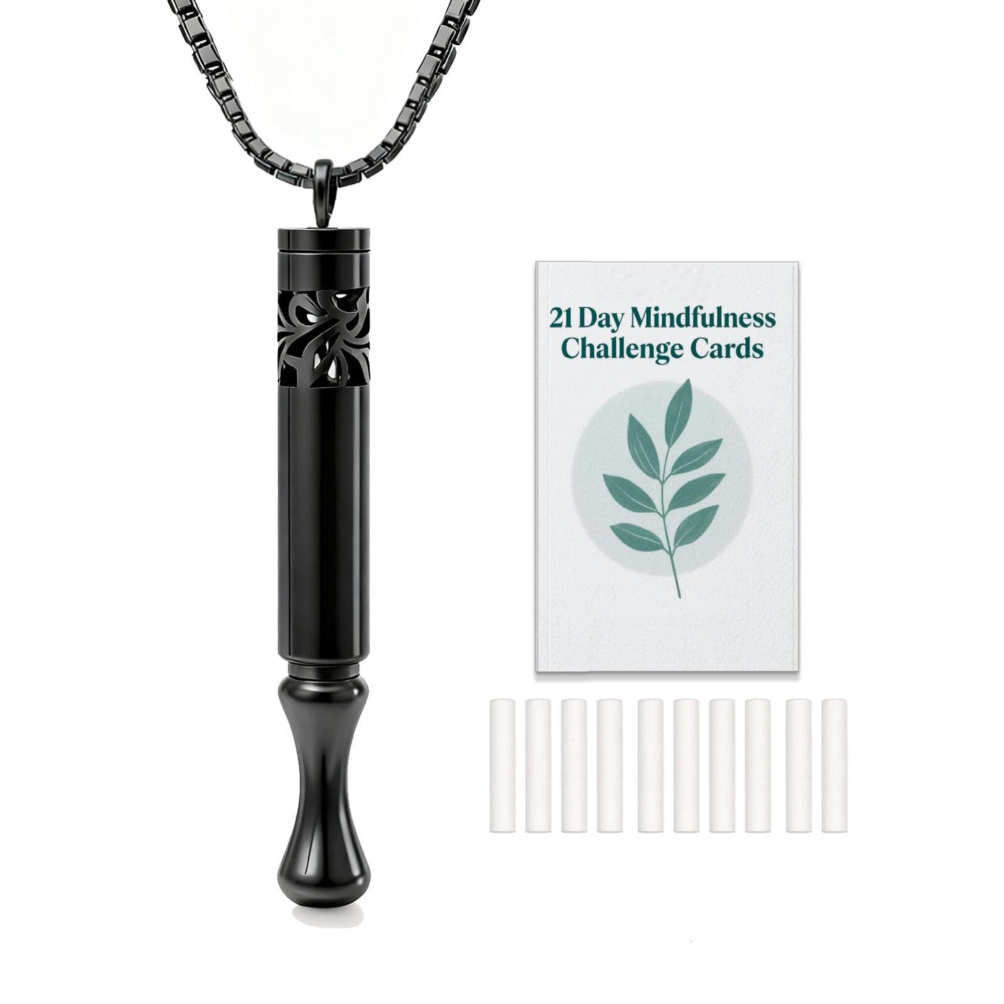phaxud Stainless Steel Mindfulness Breathing Necklace & Essential Oil Diffuser for Women Men 2-in-1 Breathe Free Necklace Tool for Inner Balance, Relaxation and Meditation (Black)