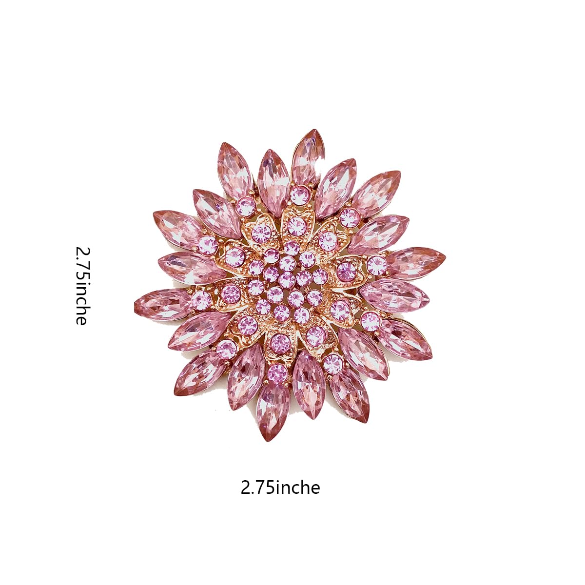 Rhinestone Sunflower Brooch Pin for Women Red Black Purple Large Flower Broochs Snowflake Brooch Marquise Wreath Brooches Jewelry (Pink1)