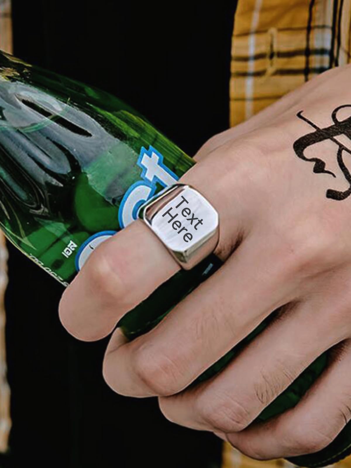 ChainsHouse Personalized Signet Rings Stainless Steel Biker Ring for Men Women, Solid Polished Statement Hip Hop Custom Thumb Ring, Size 13