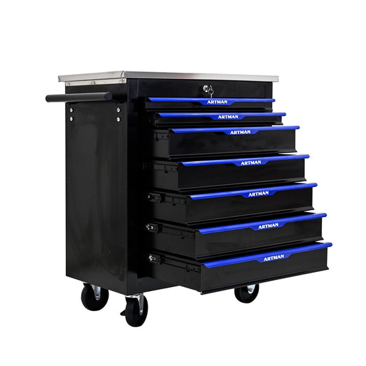 7-Drawer Heavy-Duty Rolling Steel Tool Cart with Handle&Wheels, Metal Storage Organizer Cabinet, Tool Chest for Efficient Tool Storage in Garage, Warehouse, Workshop, Repair Shop, Blue