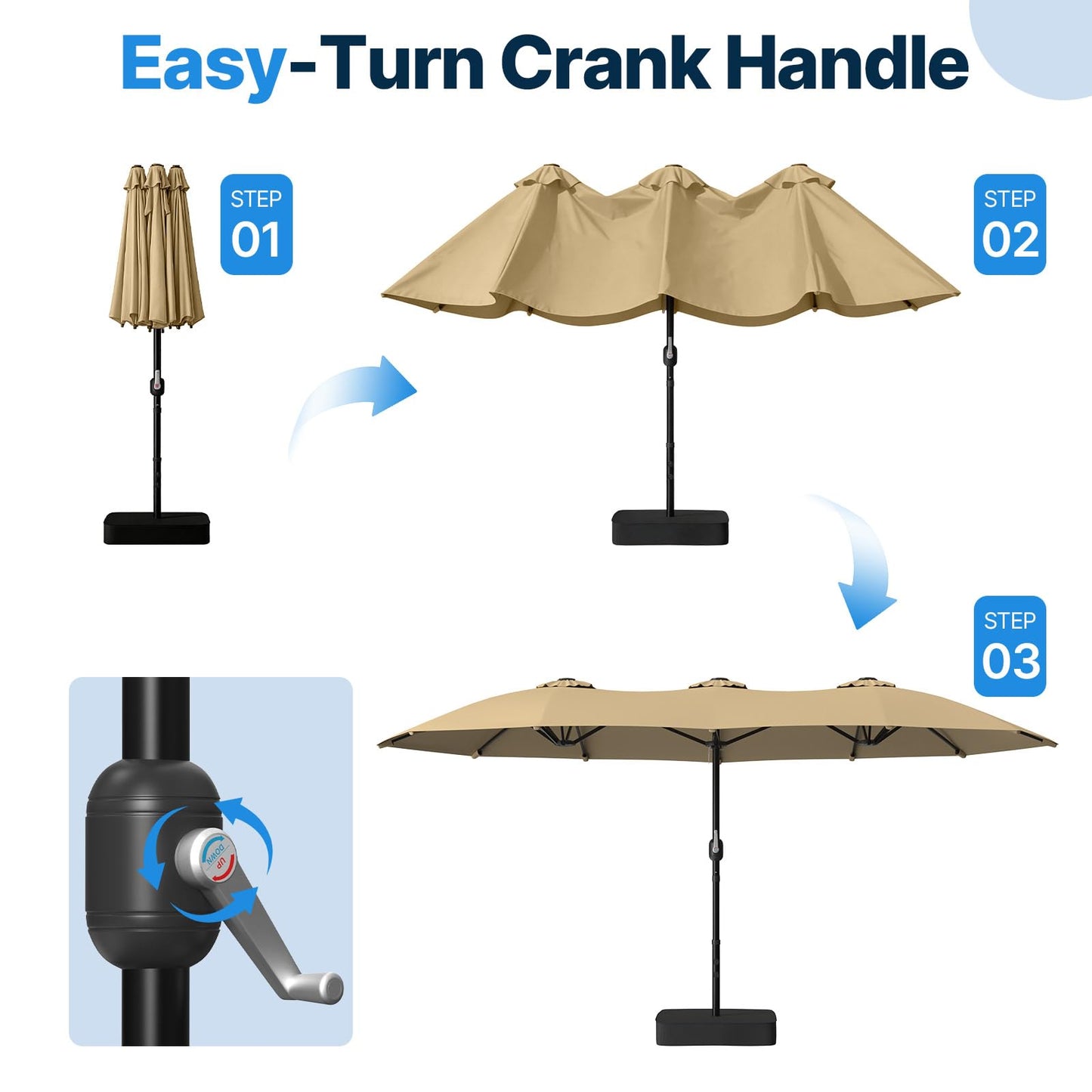Suteck 15x9 ft Patio Umbrella with Base Included, Double-Sided Rectangle Outdoor Large Umbrella with Crank Handle, UV & Fade Resistant Canopy for Poolside, Backyard, Deck and Market, Beige