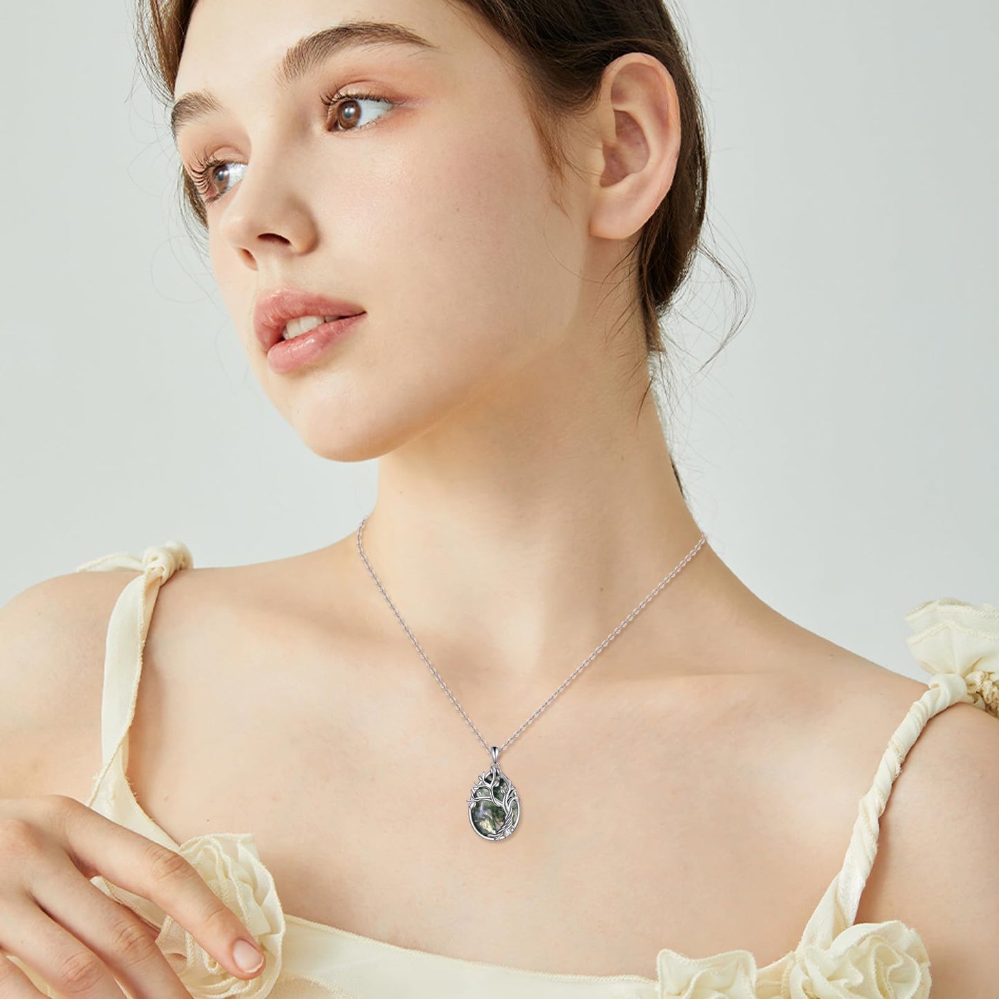 POPLYKE Moss Agate Tree of Life Necklace for Women 925 Sterling Silver Family Tree Pendant Jewelry Birthday Gifts